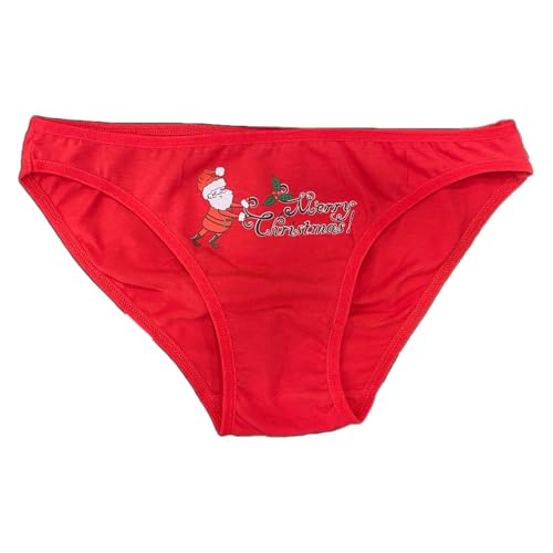 Pinochukka Damen-Slip, Motiv: Merry Christmas, roter Weihnachtsmann-Druck, einfarbig, Bikini-Stil, Dessous, Unterwäsche, rot, S von Pinochukka