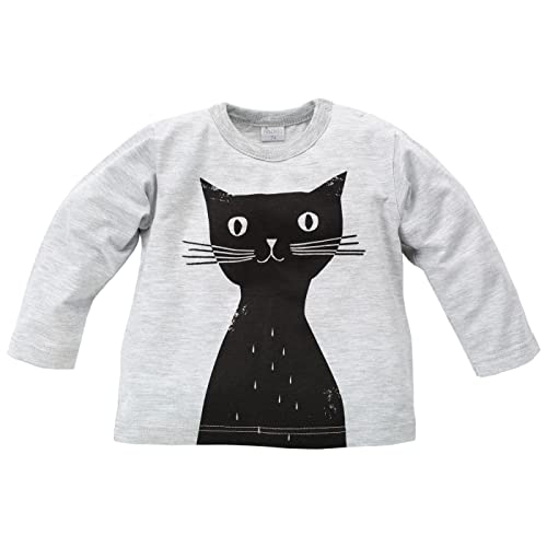 Pinokio Baby Blouse Long Sleeve Happy Day, 95% Cotton, 5% Polyester Grey Melange with cat, Unisex Gr. 74-110 (74) von Pinokio