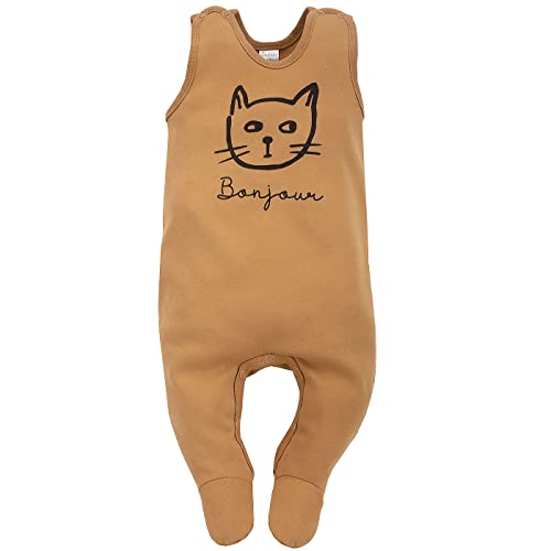 Pinokio Baby Sleepsuit Tres Bien, 100% cotton ochra with cat print, Girls Gr. 56-68 (56) von Pinokio