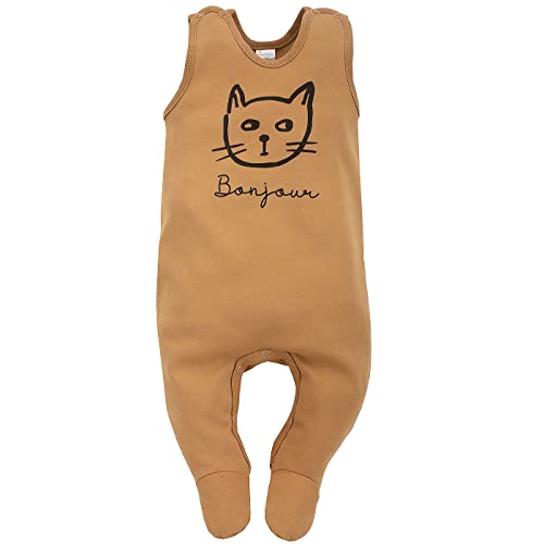 Pinokio Baby Sleepsuit Tres Bien, 100% cotton ochra with cat print, Girls Gr. 56-68 (62) von Pinokio