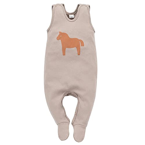 Pinokio Baby Sleepsuit Wooden Pony, 100% organic cotton bejge with pony print, Unisex Gr. 50-68 (50) von Pinokio