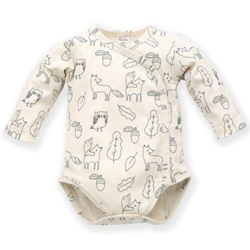 Pinokio Bodysuit Buttoned Long Sleeve Secret Forest, 100% Cotton, Ecru with Forest Theme, Boys 56-74 (68 cm) von Pinokio