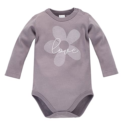 Pinokio Bodysuit Long Sleeve Happiness, 100% Cotton, Grey with Flower, Girls 62-92 (80) von Pinokio