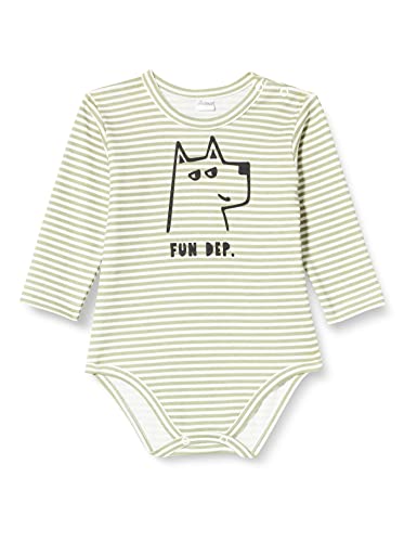 Pinokio Bodysuit Long Sleeve Olivier, 100% Cotton, Ecru Olive Stripes with Dog, Boys 62-92 (62) von Pinokio