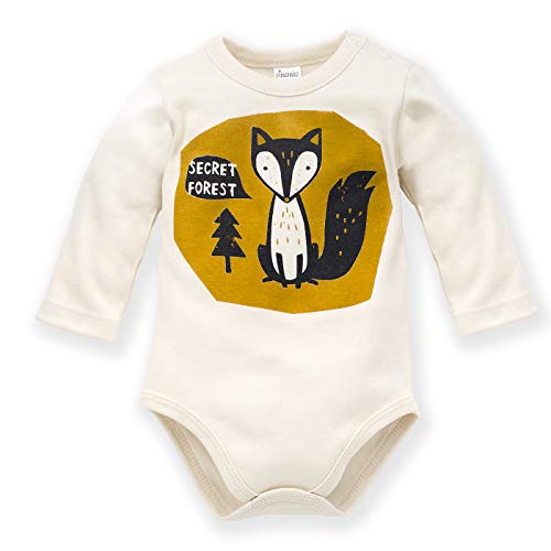 Pinokio Bodysuit Long Sleeve Secret Forest, 100% Cotton, Ecru with Fox, Boys 62-92 (62) von Pinokio