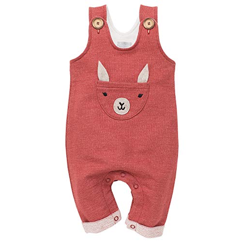 Pinokio - Happy Llama - Overall Baby Mädchen/Jungen - 100% Baumwolle - Latzhose mit Knöpfen Unisex | Ziegelrot Rot | 62,68,74,80,86 (62 cm, Ziegelrot) von Pinokio