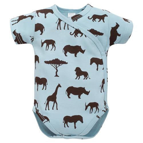 Pinokio Wickelbody kurtzarm, Safari, 100% Baumwolle blau, Afrikamuster, Jungen 50-74 (68) von Pinokio
