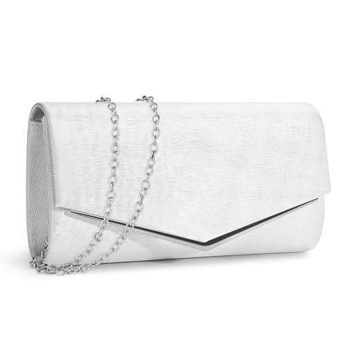 Pinprin Damen Abend Clutch Bag Elegant Cocktail Braut Handtasche Hochzeit Party Geldbörse, Silber-weißer Magnetverschluss, Silber Clutch Geldbörsen für Damen, Abendtasche, Clutch, Abend-Clutch von Pinprin