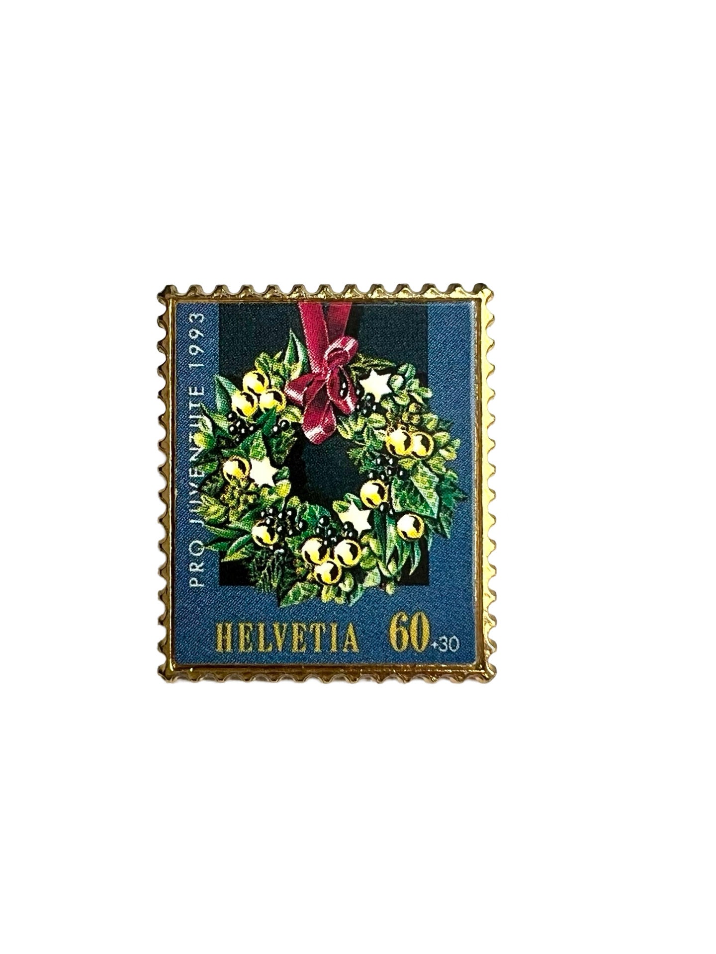 Schweizer Stempel Helvetia 1993 Weihnachtskranz Emaille Schweizer Stempel Helvetia 1993 Weihnachtskranz Emaille von PinsAndSins