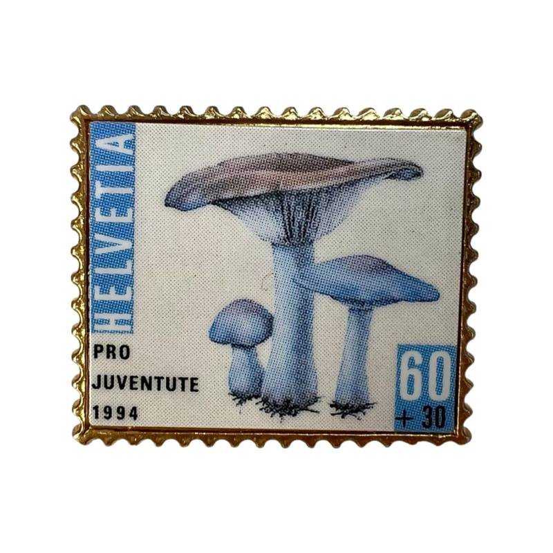 True Vintage Schweizer Post Stempel Pin, Helvetia Briefmarke 1994, Tragbare Briefmarke, Geschenk Für Briefmarkensammler, Emaille Pilz Anstecknadel von PinsAndSins