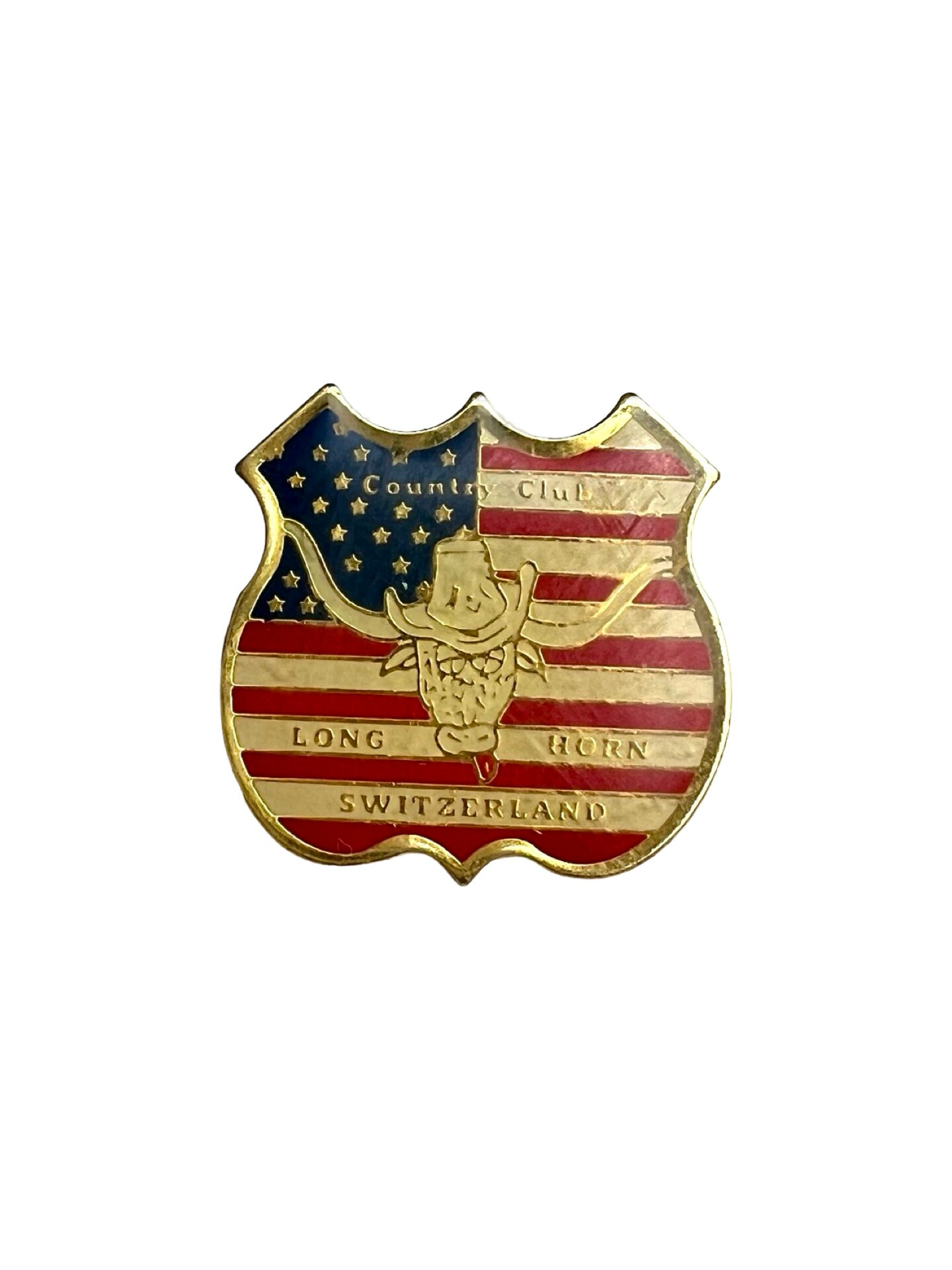 Vintage Country Club Long Horn Schweiz Usa Flagge Pin von PinsAndSins