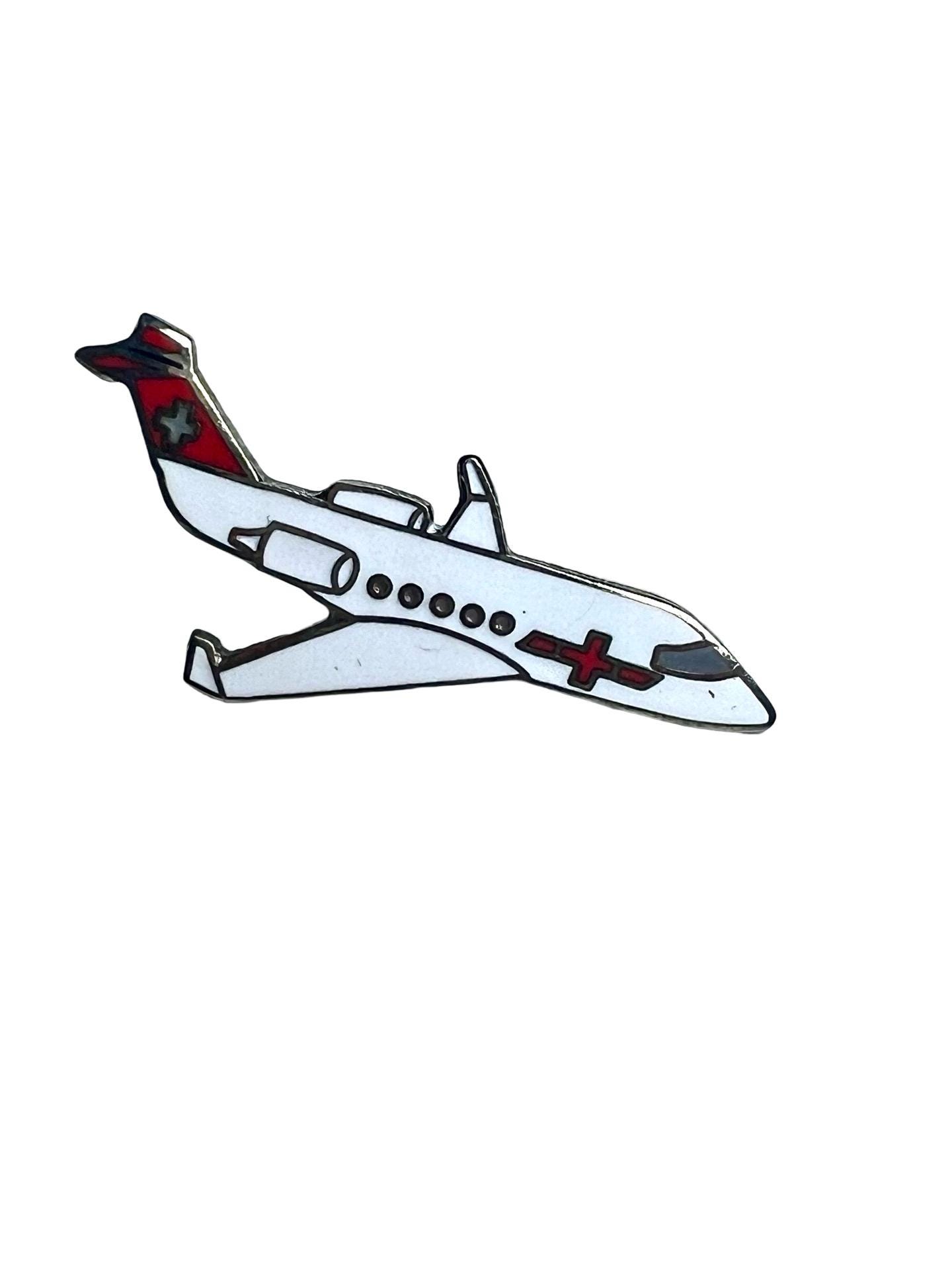 Vintage Rega Schweizer Air-Rettungs-Krankenwagen Jet Pin, Flugzeug Krawattennadel von PinsAndSins