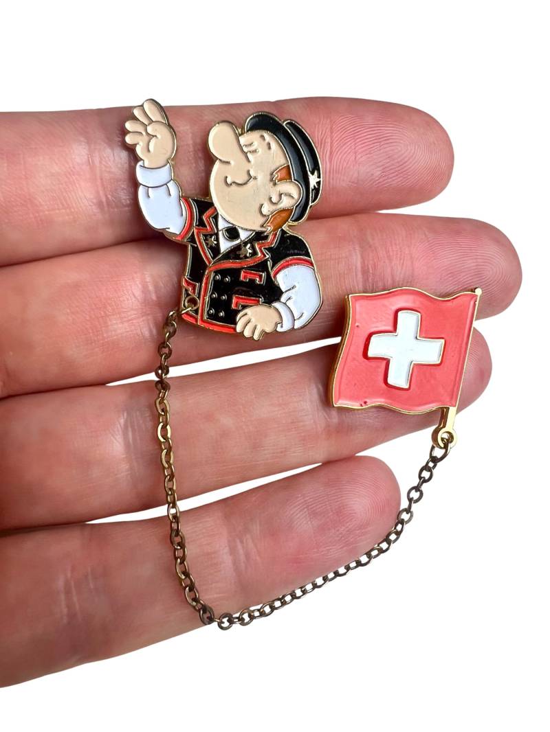 Vintage Traditionelle Schweizer Mann Und Flagge Anstecknadel, Abzeichen Vintage Traditionelle Schweizer Mann Und Flagge Anstecknadel, Abzeichen von PinsAndSins