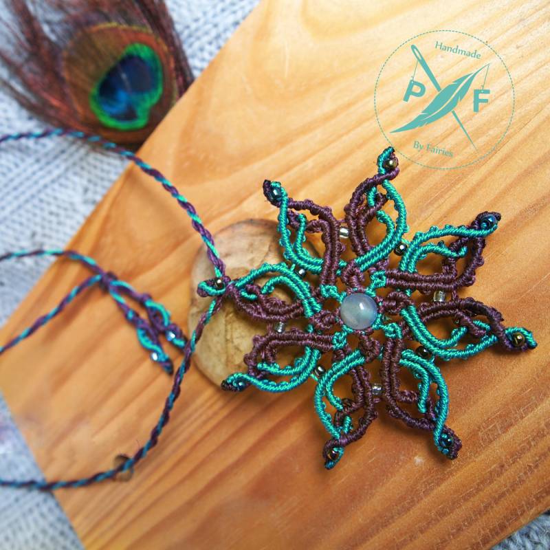 Makramee Halskette Türkis Lila | Boho Chic Stil Mandala Perfekte Frauen/Hochzeit Braut Geschenk Grauer Edelstein Achat Morning Star Makramee Halskette Türkis Lila | Boho Chic Stil Mandala Perfekte Frauen/Hochzeit Braut Geschenk Grauer Edelstein Achat Morning Star von PinsandfeathersArt
