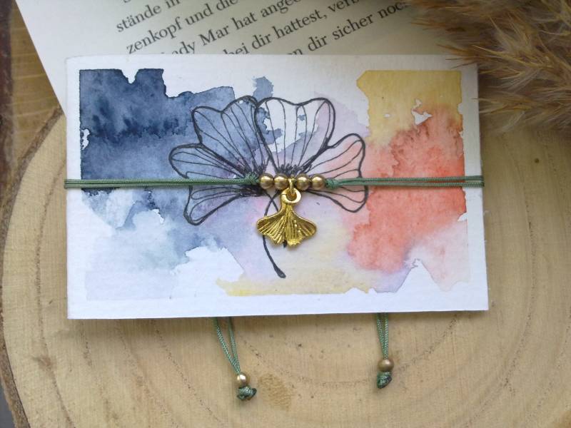 Makramee Armband Ginkgo Personalisiert, Benutzerdefiniert, Talisman, Glücksbringer von PinselzauberDE