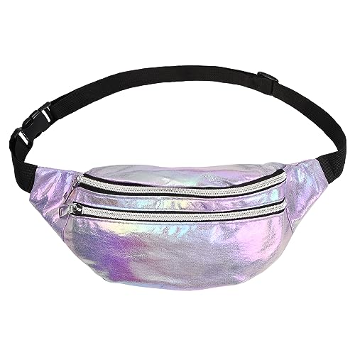 Pinsheng Holografisches Gürteltasche, wasserdichte Reflektierende PVC-Gürteltasche Holografische Bauchtasche für Damen zum Laufen, Wandern und Outdoor-Aktivitäten (Lila) von Pinsheng