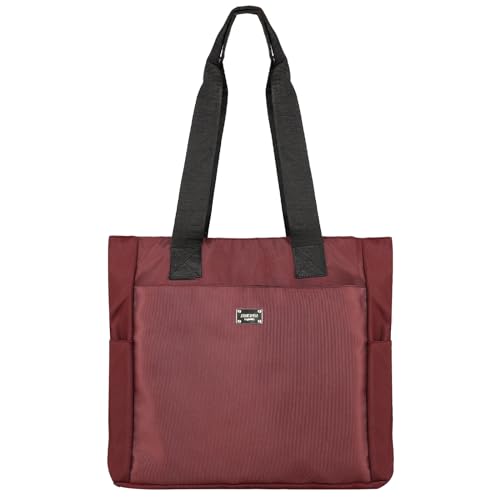 Pinsheng Wasserdichte Nylon Handtasche Großer Kapazität Damen Umhängetasche Multi Pocket Multi Fach Beiläufig Umhängetasche Nylon Shopper Damen Tote Bag für Schule Arbeit Reisen Einkaufen (Weinrot) von Pinsheng