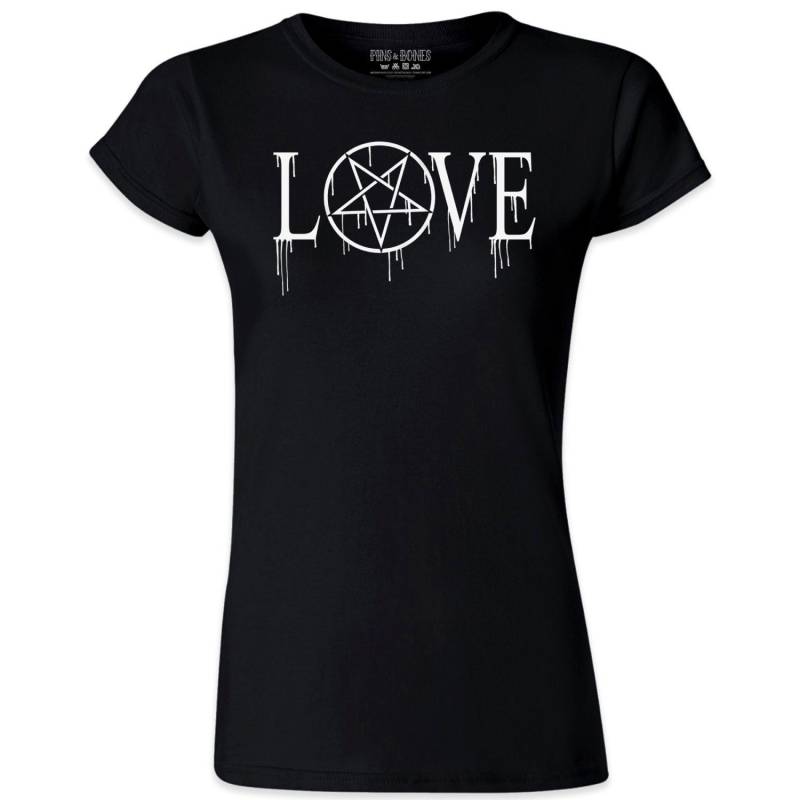 Pins & Bones Frauen Pentagram Shirt, Love T-Shirt, Hexe Okkulte Goth Wicca Schwarzes T-Shirt von PinsnBones