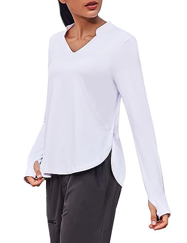 PINSPARK Damen Leichte Laufshirt Langarm Fitness Yoga Sportshirt für Yoga Fitness Gym Workout Radfahren Jogging Weiß XXL von PINSPARK