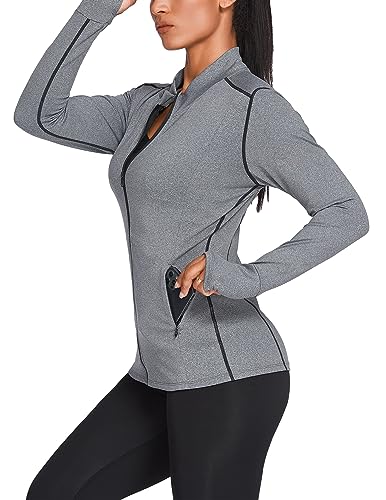 PINSPARK Damen Softshelljacke Wasserdichte Winddichte Funktionsjacke Atmungsaktive Sportjacke Langarm Yoga Fitness Shirt Hellgrau L von PINSPARK