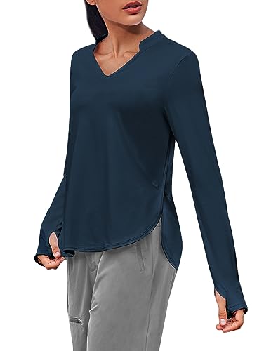 PINSPARK Langarm Shirts Damen Sport Oberteile Funktionsshirt Schnelltrockend Atmungsaktiv mit Daumenloch Athletisch Lässig Laufshirt Blau Lila XL von PINSPARK