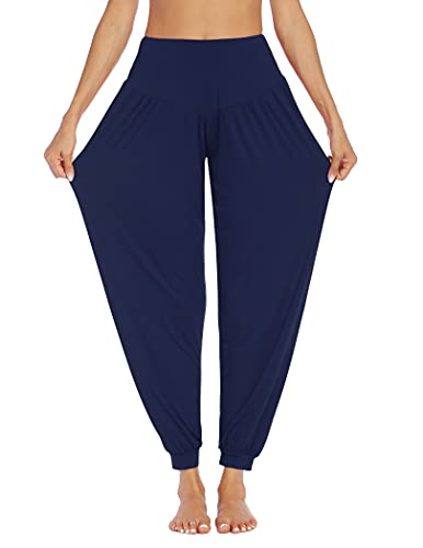 PINSPARK Pumphose Damen Sport Haremshose Lang Yoga Hose Sommer Yogahose Jogginghose Baggy Pluderhose Sporthose Freizeithose Frauen Blau S von PINSPARK