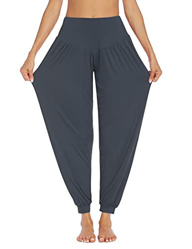 PINSPARK Pumphose Damen Sport Haremshose Lang Yoga Hose Sommer Yogahose Jogginghose Baggy Pluderhose Sporthose Freizeithose Frauen Grau S von PINSPARK