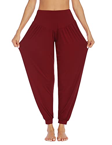 PINSPARK Pumphose Damen Sport Haremshose Lang Yoga Hose Sommer Yogahose Jogginghose Baggy Pluderhose Sporthose Freizeithose Frauen Rot S von PINSPARK