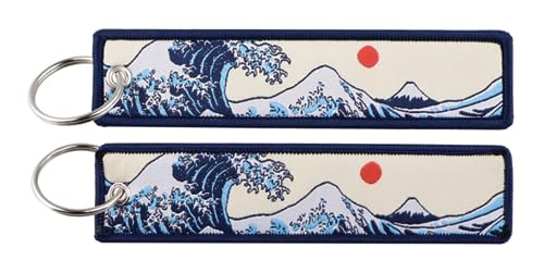 Pinstant Hokusai Waves Great Wave Off Kanagawa Japan Art Mount Fuji Rising Red Sun Schlüsselanhänger Schlüsselanhänger Ring, gemischt, 5.1 x 1.2 inches von Pinstant