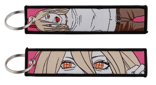 Pinstant Kettensägen-Man-Power-Anime-Manga-Schlüsselanhänger, Schlüsselanhänger mit Ring, Rot/Ausflug, einfarbig (Getaway Solids), 5.1 x 1.2 inches von Pinstant