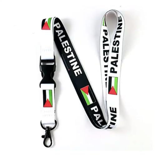 Pinstant Palästinensische Flagge Staat Gaza Westjordanland Ost-Jerusalem Weiß Schwarz Abnehmbares 51,3 cm Umhängeband Schlüsselband Schlüsselband Halter ID Abzeichen Handy Pin Strap, gemischt, 20.2 von Pinstant