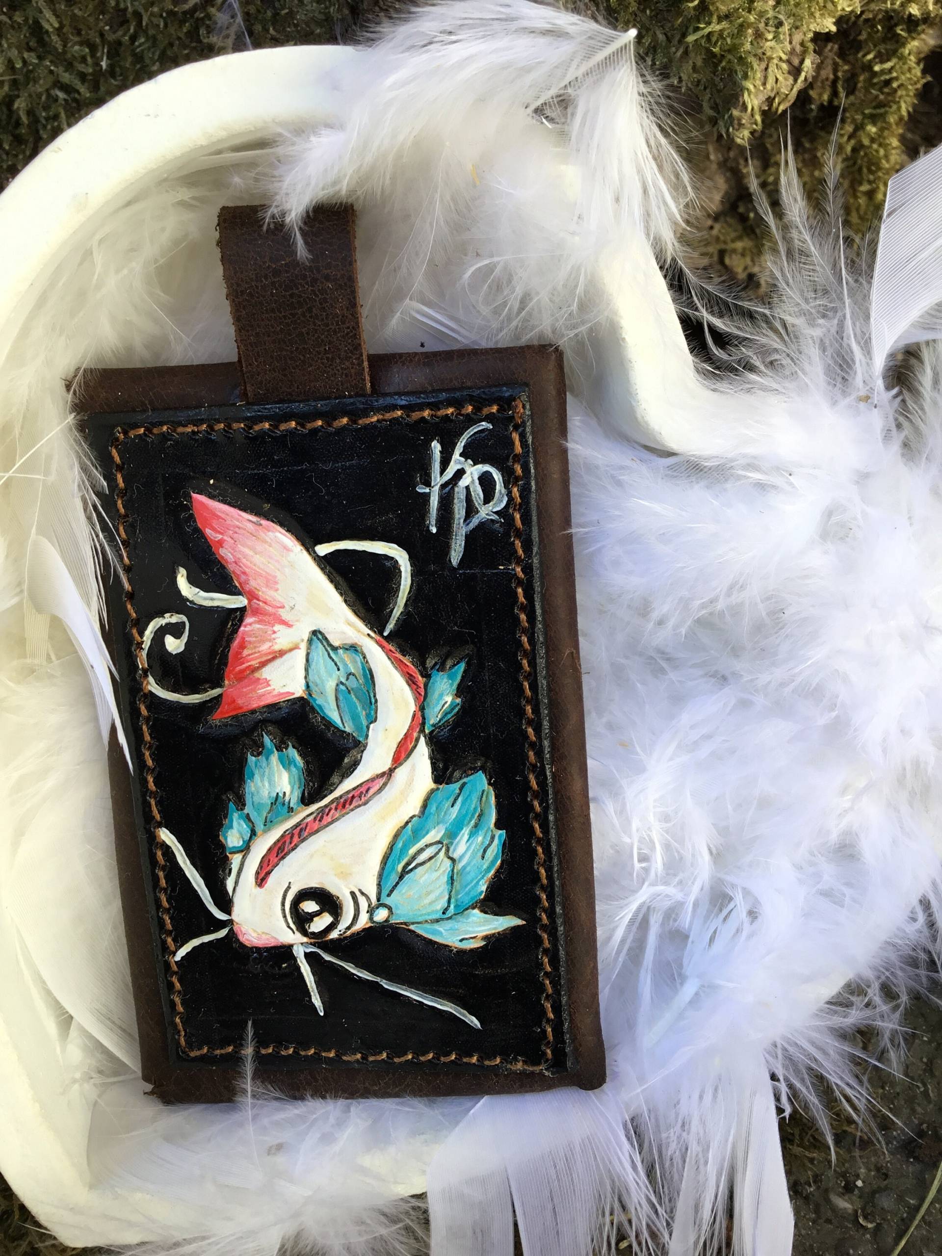 Münzbeutel Schlüsselanhänger Visitenkarten Täschchen Handgemacht Punziert Fisch von PinterReuterDesigns