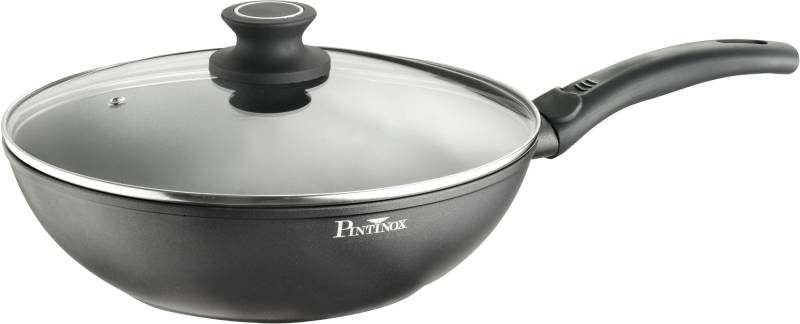 PINTINOX Wok "Power" Aluminium 2-lagige Antihaftbeschichtung, mit Glasdeckel, Ø 30 cm, Induktion von Pintinox