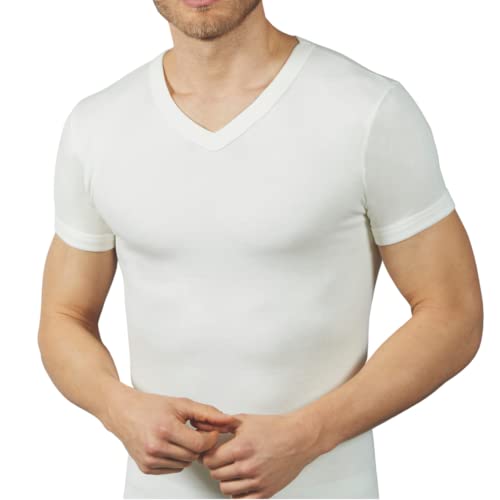 Pinuccio Venegoni Set mit 2 T-Shirts aus Wolle für Herren, V-Ausschnitt, hergestellt in Italien, Thermo-Unterwäsche, Baumwolle auf Leder, Herren-T-Shirt, Kurzarm, Winter, Thermounterwäsche, Medium von Pinuccio Venegoni