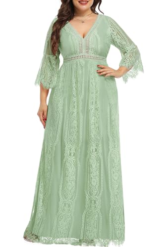 Brautkleid in Übergröße, Boho-Stil, Maxi-Brautparty, Bohemian-Stil, formelle Spitze, lange Kleider, Salbeigrün 2, 50 Mehr Brautkleid in Übergröße, Boho-Stil, Maxi-Brautparty, Bohemian-Stil, formelle Spitze, lange Kleider, Salbeigrün 2, 50 Mehr von Pinup Fashion