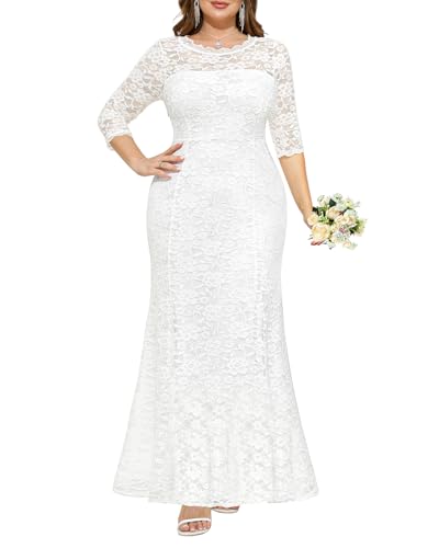 Brautkleid in Übergröße – formelles Abendkleid, Party, Spitze, Meerjungfrauenkleider, Weiss/opulenter Garten, 48 Mehr von Pinup Fashion