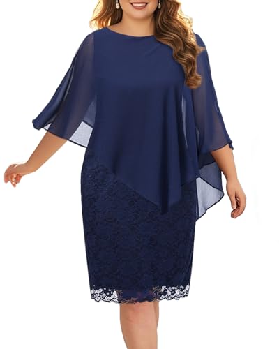 Damen Ärmelloses Cape Kleid mit Chiffon Overlay Spitze Bodycon Bleistiftkleid, marineblau, 46 Mehr von Pinup Fashion