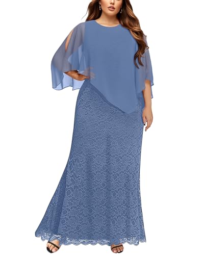 Damen-Cape-Kleid in Übergröße mit Chiffon-Overlay-Kleid, formell, Abendkleid, Spitze, lang, Meerjungfrauenkleider 2024, Haze Blue, 48 Mehr von Pinup Fashion
