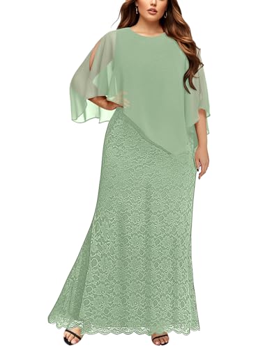 Damen-Cape-Kleid in Übergröße mit Chiffon-Overlay-Kleid, formell, Abendkleid, Spitze, lang, Meerjungfrauenkleider 2024, Salbeigrün, 50 Mehr von Pinup Fashion