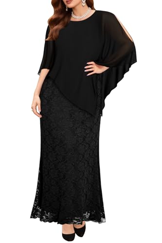 Damen-Cape-Kleid in Übergröße mit Chiffon-Overlay-Kleid, formell, Abendkleid, Spitze, lang, Meerjungfrauenkleider 2024, Schwarz, 46 Mehr von Pinup Fashion