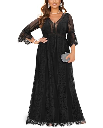 Brautkleid in Übergröße, Boho-Stil, Maxi-Brautpartykleid, Bohemian-Stil, formelle lange Kleider aus Spitze, Schwarz, 50 Mehr von Pinup Fashion