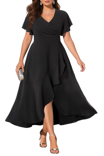 Damen Plus Size Cape Kleid mit Chiffon Overlay Spitze Knielang Cocktail Bleistift Kleider, Schwarz, 46 Mehr von Pinup Fashion
