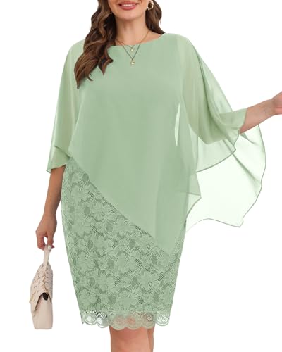 Kleider in Übergröße für Hochzeitsgäste – Mutter Braut halbformeller Spitzen-Umhang mit Chiffon-Overlay-Kleider, Salbeigrün, 48 Mehr Kleider in Übergröße für Hochzeitsgäste – Mutter Braut halbformeller Spitzen-Umhang mit Chiffon-Overlay-Kleider, Salbeigrün, 48 Mehr von Pinup Fashion