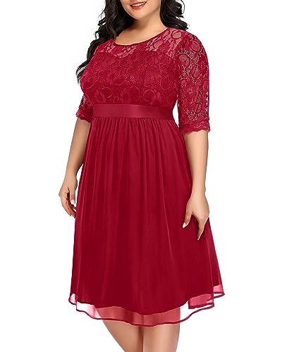 Kurzes, formelles Cocktailkleid mit Herzausschnitt, Spitze, Chiffon, für Hochzeitsgäste, Rot/Ausflug, einfarbig (Getaway Solids), 46 Mehr von Pinup Fashion