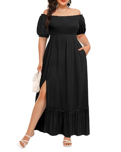 Maxi-Sommerkleider in Übergröße – Boho, lässig, schulterfrei, Blumenspitze, langes Kleid mit Taschen, Schwarz, 44 Mehr von Pinup Fashion