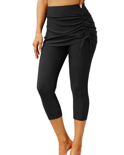 Pinup Fashion Badehose mit hoher Taille, mit Leggings, Surf-Capri-Neoprenanzug, UV-Schwimmbrett-Shorts für Damen, Schwarz, 3X-Large von Pinup Fashion