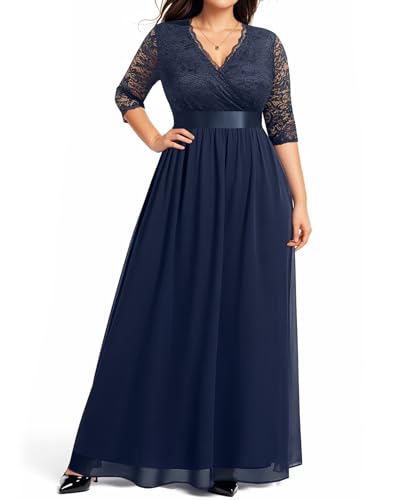 Pinup Fashion Brautkleider für Braut, Übergröße, formelles Abendkleid, Wickelkragen, Spitze, Chiffon, langes Kleid, Marineblau, 50 Mehr Pinup Fashion Brautkleider für Braut, Übergröße, formelles Abendkleid, Wickelkragen, Spitze, Chiffon, langes Kleid, Marineblau, 50 Mehr von Pinup Fashion