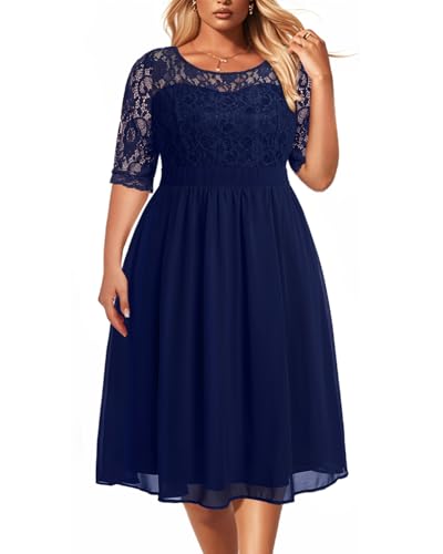 Pinup Fashion Cocktailkleid, Spitze, Chiffon, Abschlussfeier, formelle Party, Abendkleid, Midi-Kleid - Blau - 56 Mehr von Pinup Fashion