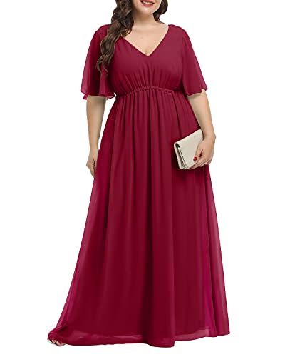 Pinup Fashion Damen Brautjungfernkleider für Hochzeitsgäste in Übergröße – formelles Chiffon-Maxikleid, Burgunder, 52 Mehr von Pinup Fashion