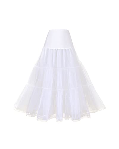 Pinup Fashion Damen Elastische Taille Petticoat Puffy Tutu Tüll Rock Unterrock Party Vintage Kleid Kostüm Cosplay, Knöchellang, weiß, XXL von Pinup Fashion